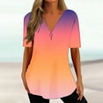 thumbnail image 3 of Scyoekwg Womens Short Sleeve Shirts Ladies Tops Gradient Color Graphic Tee V-Neck Zipper Tunic Shirts Casual Comfy Summer Loose Blouses (Multicolor,XL), 3 of 5