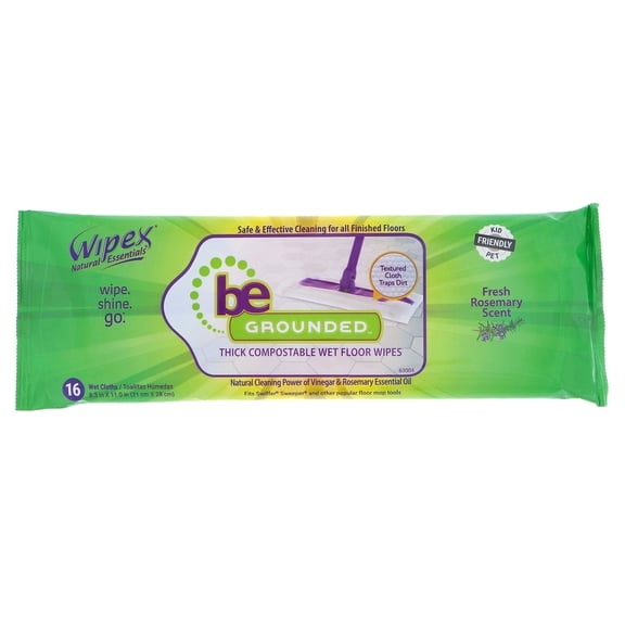 Wipex Wet Floor Wipes Natural Wet Mop Pads Fit Swiffer Sweeper Mop - Rosemary Essential Oil & Vinegar & Plant-Based Textured Cloth Trap Absorb Dirt, Case Size -16 Floor Cleaner Pads