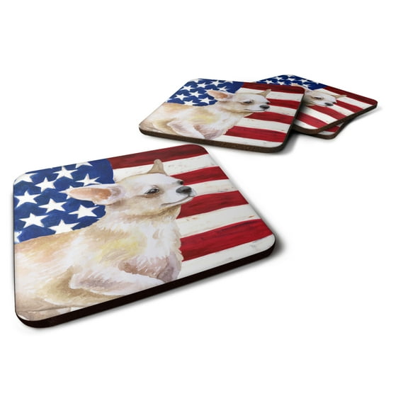 Chihuahua Leg up Patriotic Foam Coaster Set of 4