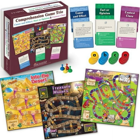 UPC: 0192407068803 | Really Good Stuff Comprehension Game Trio: Cause And Effect Fact Or Opinion and Context Clues – Grades 2-3 – 3 games