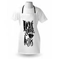 thumbnail image 3 of Romantic Apron I Love Your Kisses Grungy Looking Phrase with Smiling Woman Black Lipstick Mark, Unisex Kitchen Bib Apron with Adjustable Neck for Cooking Baking Gardening, Black White, by Ambesonne, 3 of 3