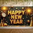 thumbnail image 1 of Golden Theme Happy New Year Banner Sparkling Design New Year Display Star Decorated Firework Pattern Festive Backdrop for New Year Party Holiday Celebration Indoor Decoration, 1 of 5