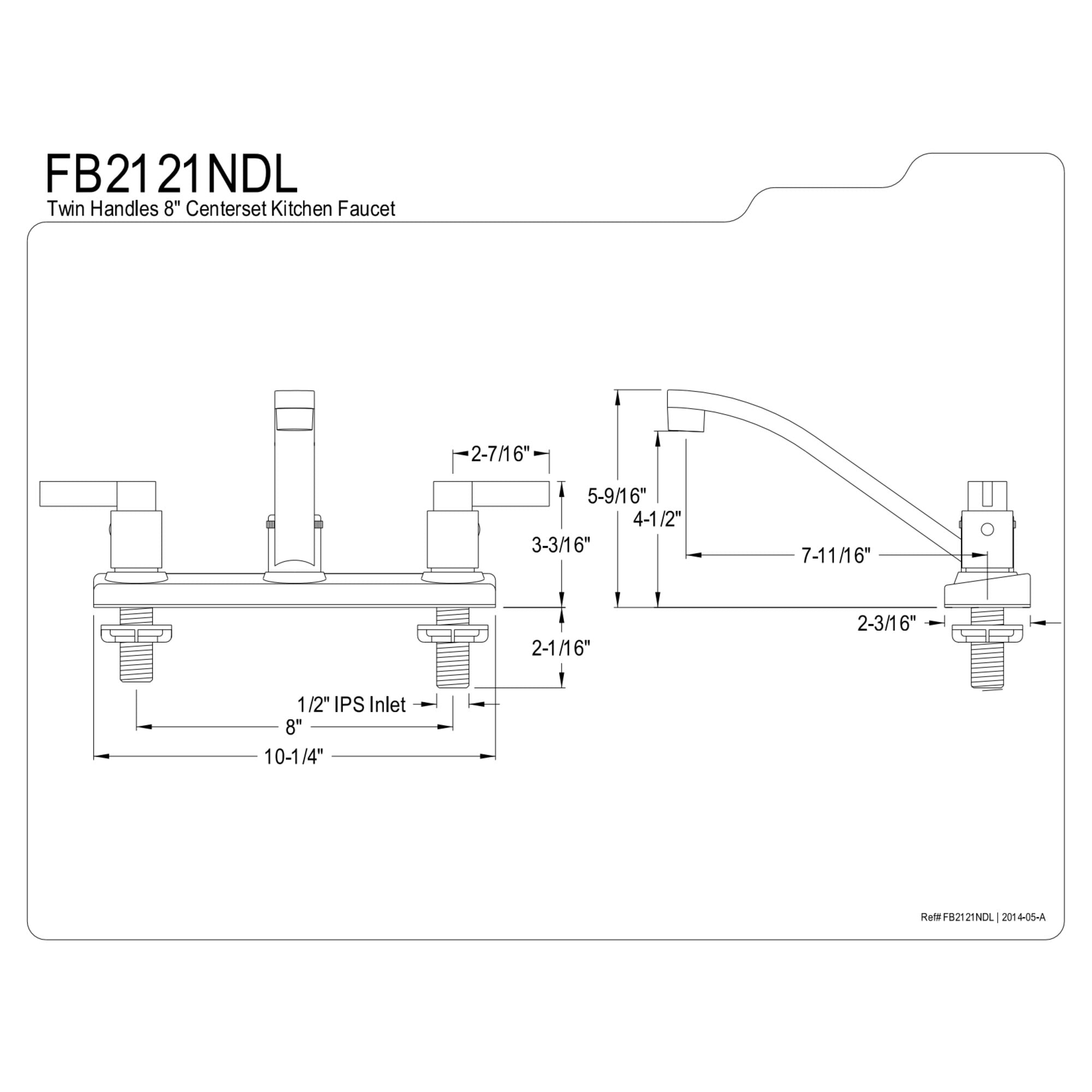 Kingston FB2121NDL NuvoFusion Two-Handle 2-Hole 8" Centerset Kitchen Faucet in Polished Chrome