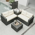 thumbnail image 2 of 4 Pieces Wicker Furniture Set, Outdoor Conversation Sofa Set, PE Rattan Sectional with 2 Cushioned Loveseats, Glass Coffee Table and Side Cabinet, for Patio, Backyard, Poolside, Deck, Beige, D5641, 2 of 10