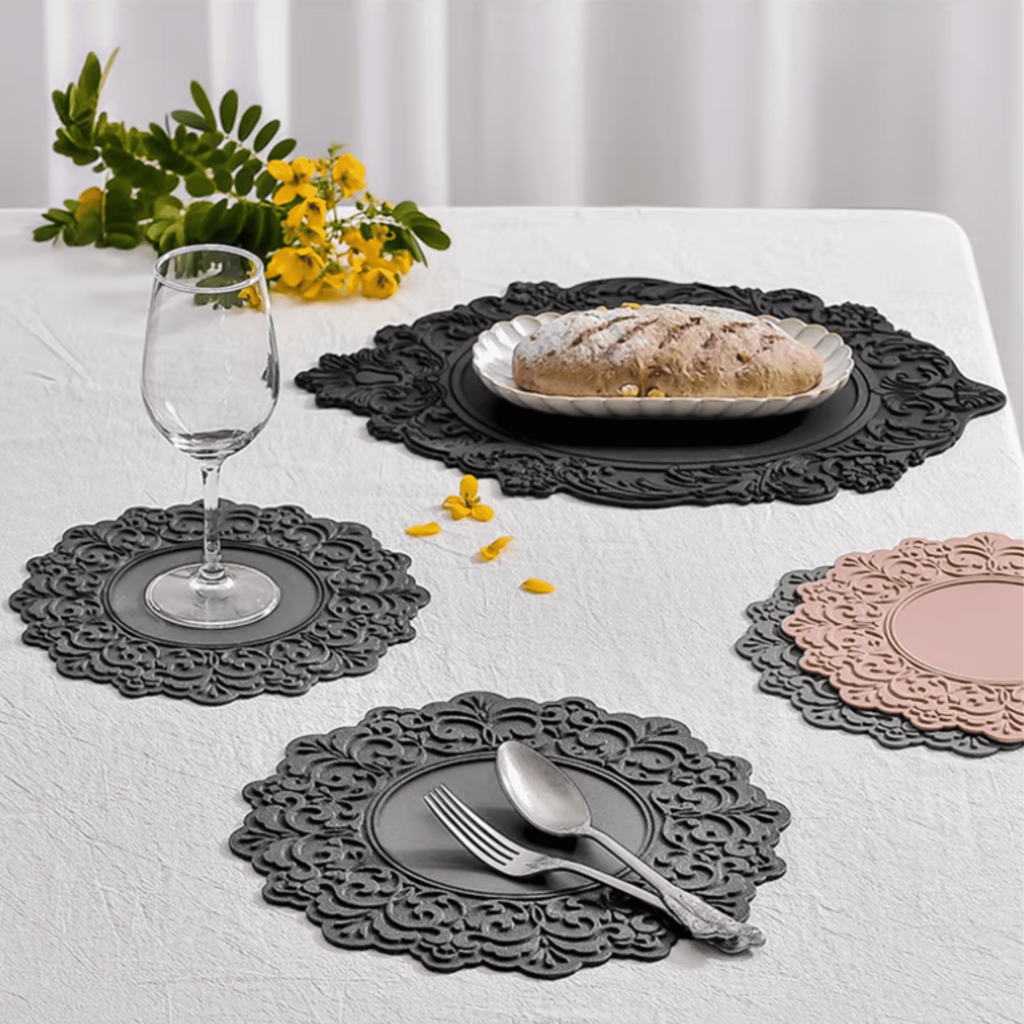 2 Set, Premium 14" Silicone Placemat – Heat-Resistant, Non-Slip & Waterproof – Easy to Clean, Dishwasher Safe Table Mat for Dining & Kitchen (Gray)