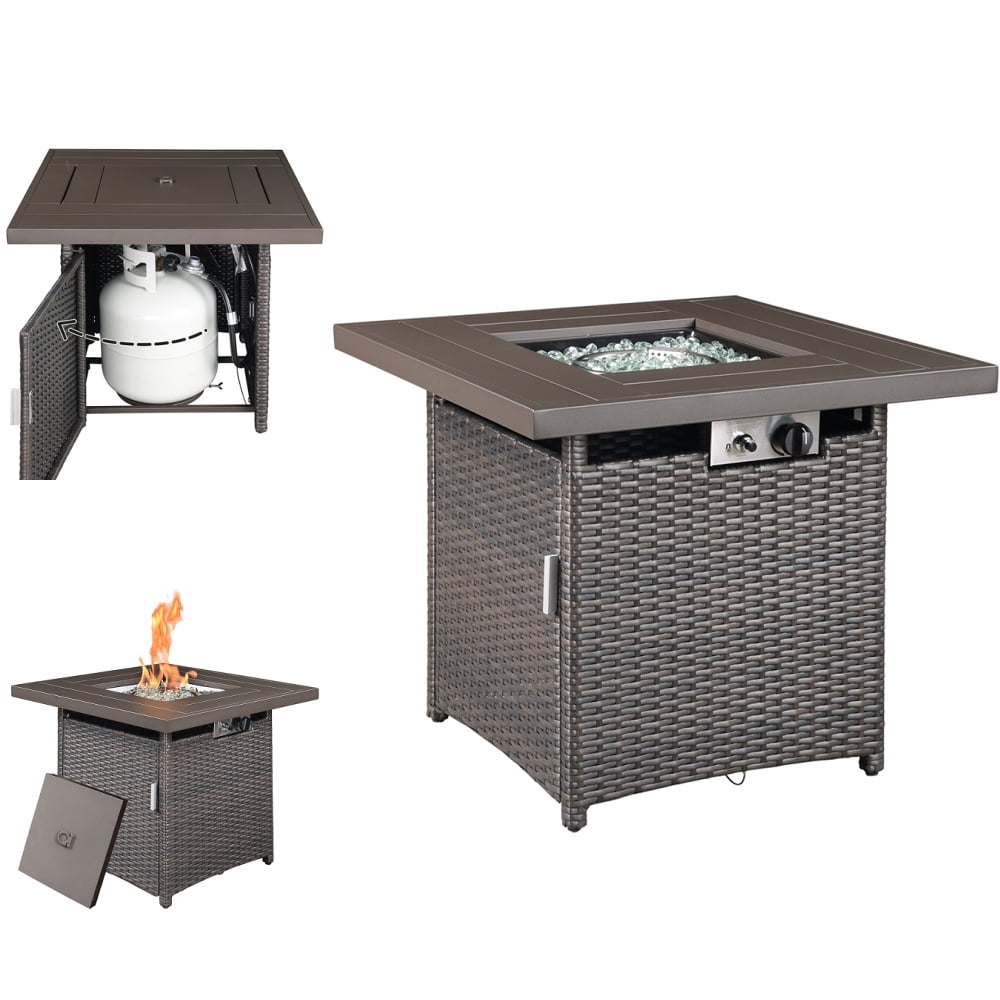 Yipa 50,000 BTU Heater Fire Pits Glass Beads Square Stove Propane Wicker Panel Fireplace