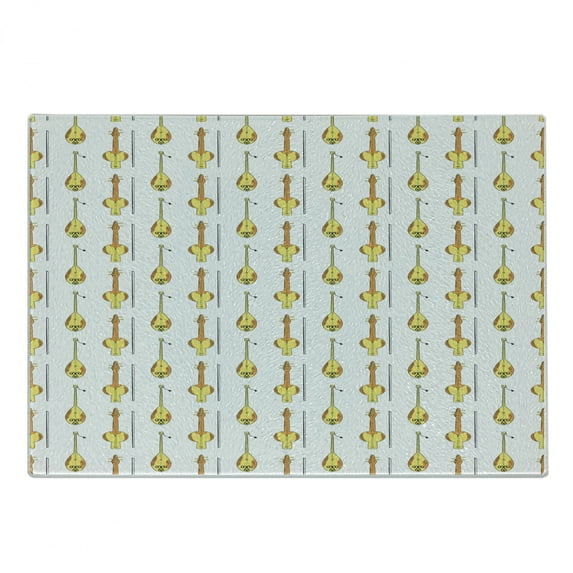 Folk Cutting Board, Traditional Music Themed Pattern of Cultural Instrument Dombra, Decorative Tempered Glass Cutting and Serving Board, in 3 Sizes, by Ambesonne