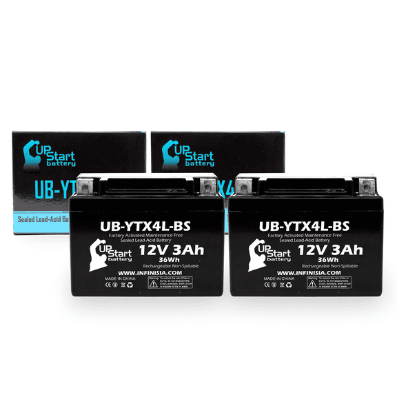 2-Pack UpStart Battery Replacement 1990 Suzuki DR350S 350CC Factory Activated, Maintenance Free, Motorcycle Battery - 12V, 3Ah, UB-YTX4L-BS