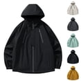 thumbnail image 1 of Sentmoon Ladies Winter Coats Plus Size Drawstring Hooded Neck Long Sleeve Waterproof Jacket Zipper Solid Color Windproof Womens Clothes Trendy Fall and Winter Streetwear for Climbing and Hiking, 1 of 4