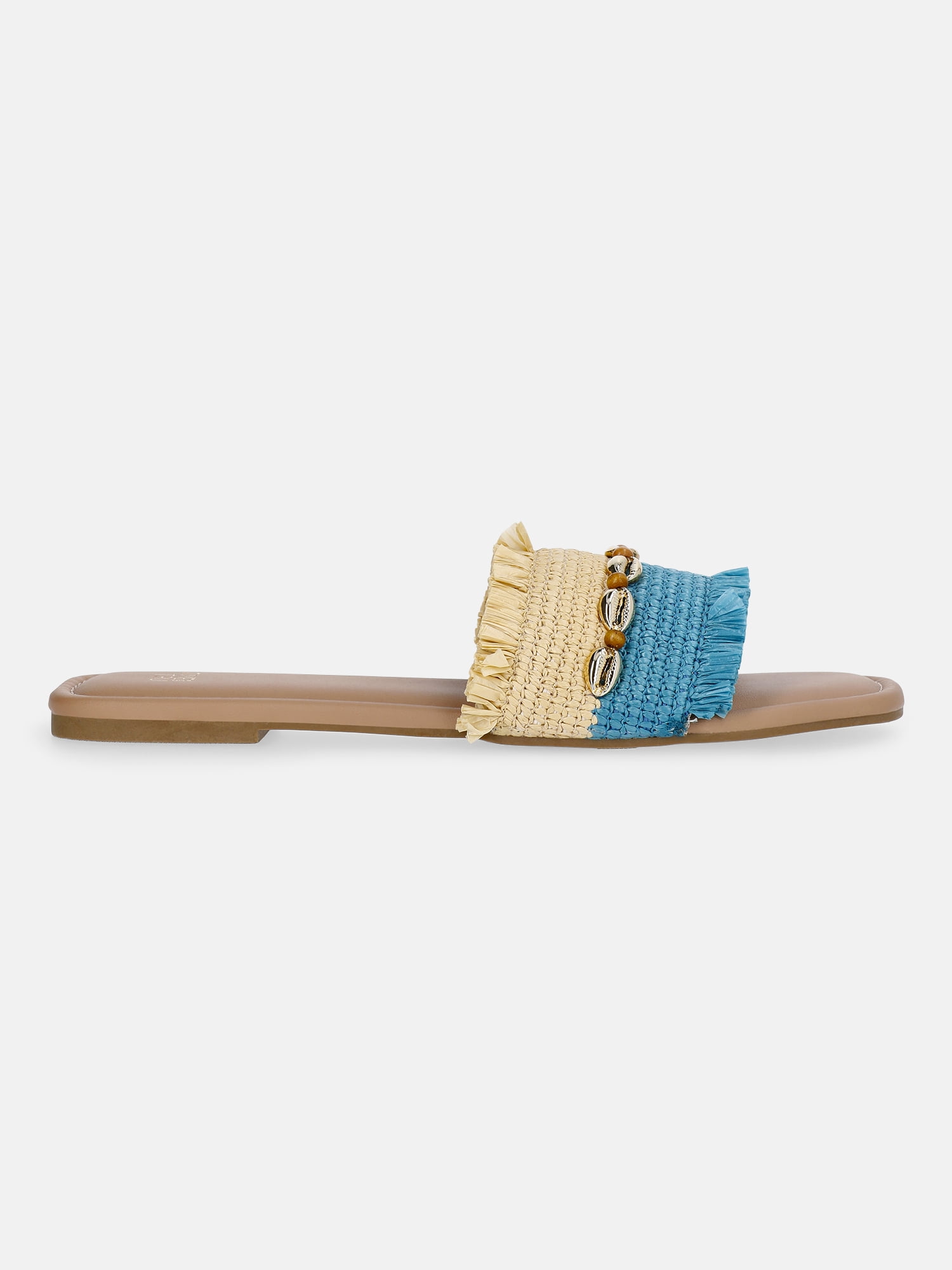 Time and Tru Women's Raffia Shell Slide Sandals