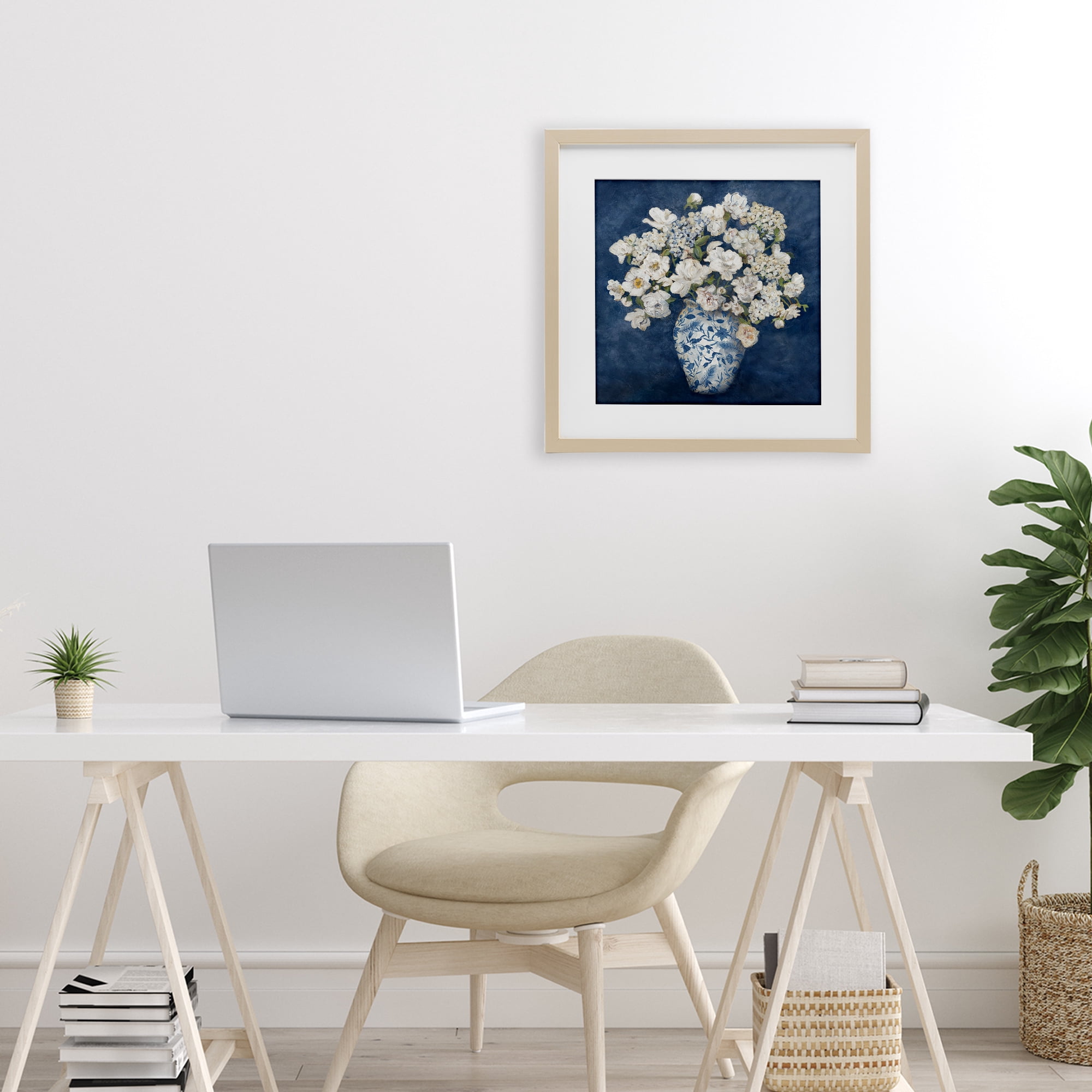 Stupell Industries Classic Blue Chinoiserie Vase Birch Framed Print Under Glass, design by Charlene Olson