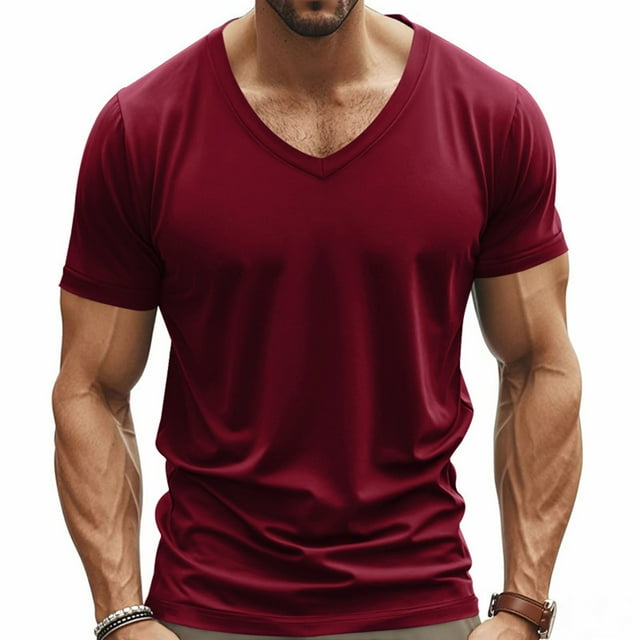 pstuiky camisetas para hombre, Camiseta de manga corta con cuello en V y ventilación de color liso para hombre ropa de hombre xxxl