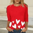 thumbnail image 4 of RKSTN Valentines Gifts 3/4 Length Sleeve Womens Tops Oversized Crewneck Valentine's Day Graphic Printed Short Sleeve T Shirt Womens Casual Round Neck Loves Heart Print Three Quarter Sleeve Shirts, 4 of 6