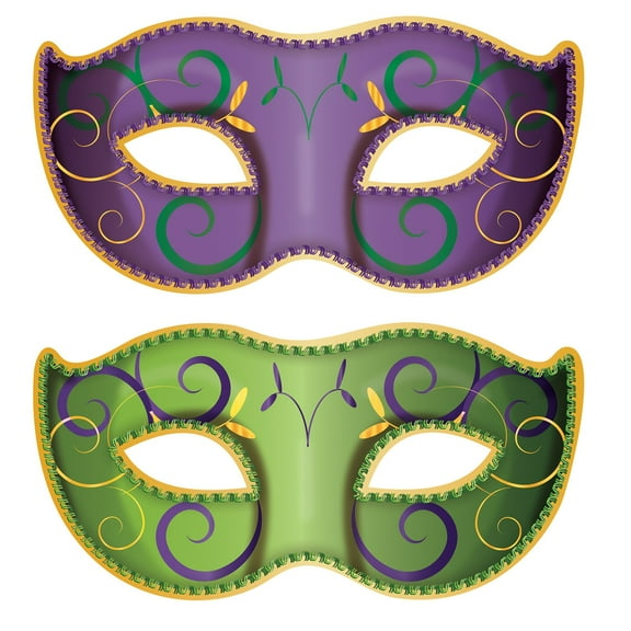 Beistle Club Pack of 24 Purple and Green Jumbo Mardi Gras Mask Cutouts 19"