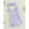 thumbnail image 3 of LMLYSoH Toddler Girls Clothes, Fly Sleeve Solid Color Romper Tops Drawstring Short Pants Headband Casual Outfits, 3 of 8