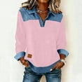 thumbnail image 3 of Nuoqisi Oversized Shirts for Womens Cozy Spring Summer Tops Tunic Collared Denim Polo Patchwork Pullover Long Sleeve Round Neck Sweatshirt, 3 of 8