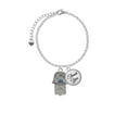 thumbnail image 2 of Delight Jewelry Silvertone Hamsa Hand with Blue Crystal - Domed Thank You Charm Bracelet, 6"+2", 2 of 5