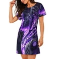 thumbnail image 2 of Fuzoiu Purple Pattern White Tiger Print Women Nightgowns, Soft Comfy Lightweight Short Sleeves Sleepwear,Crew Neck Loungewear, 2 of 6