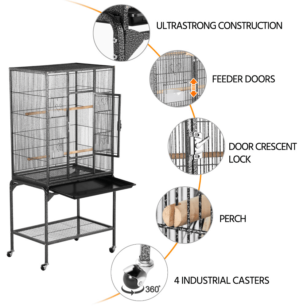 Alden Design 54"H Metal Pet Cage with Detachable Stand for Small Animal , Black