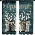 thumbnail image 4 of Farmhouse Rustic Kitchen Curtain Rod Pocket Vintage Blue Country Retro Wood Plank Cotton Floral Small Short Cafe Tier Bathroom Curtain Window Treatment Drape Decor(27.5W X 39L Inch 2 Panels), 4 of 6