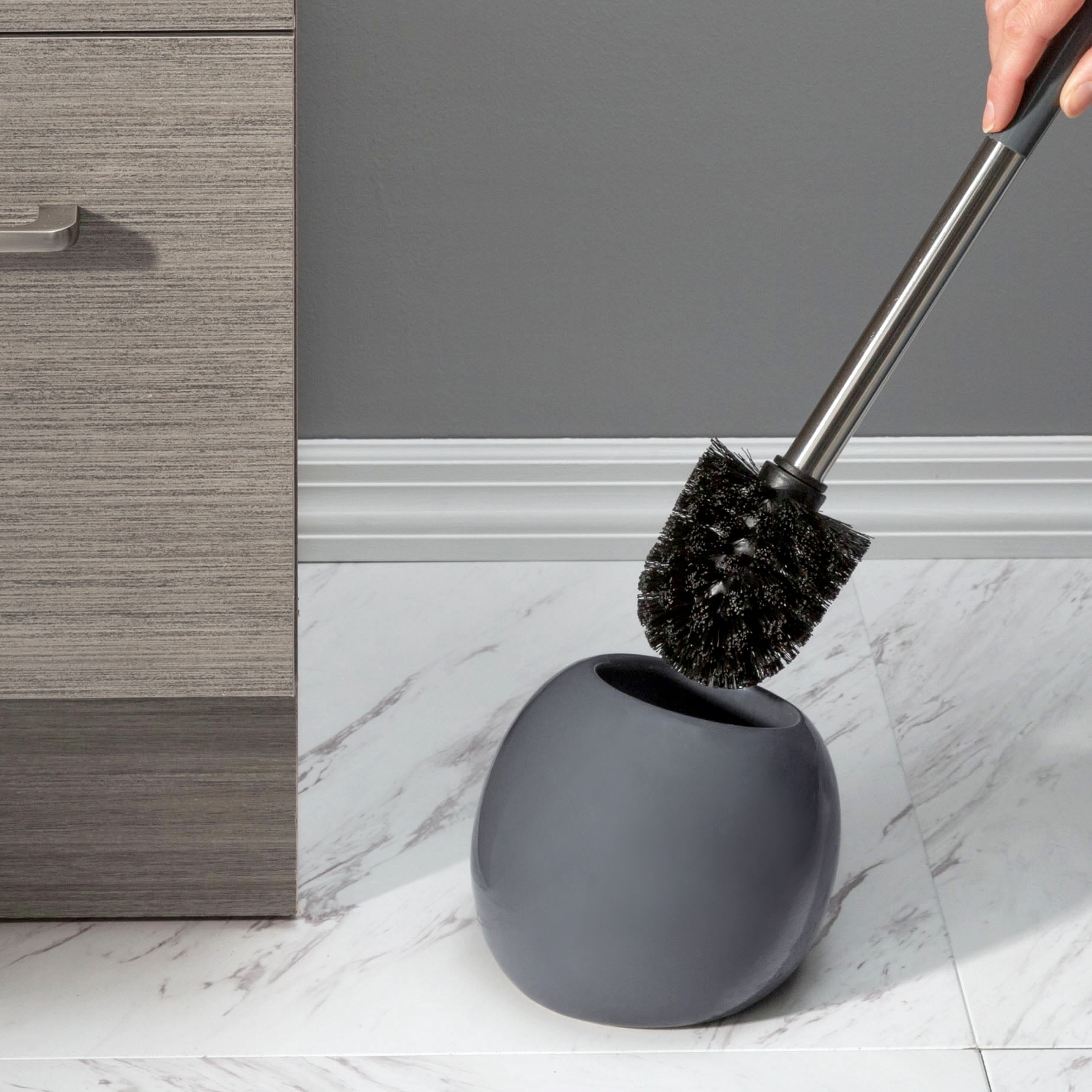 Bath Bliss Ceramic Dome 2 Pack Toilet Brush & Holder in Grey