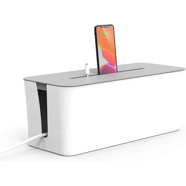 White Large Cable Management Box With Cooling Window | Hide Cords, Power Strips, Surge Protector, Tv Cable Box, Home Office Desk Organizer (white)