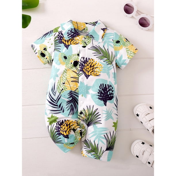 2023 Verano Nuevo Estilo Infantil Mono Europeo Americano Ropa De Playa Niño Bebé Mameluco De Manga Corta Niños Solapa Caballero