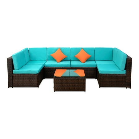 Autocad Block Garden Furniture 7pcs Patio Furniture Sets All Weather Indoor Outdoor Conversation Set Rattan Wicker Sofa with Cushion and Cofe Table Garden Yard Poolside Balcony Furniture ()