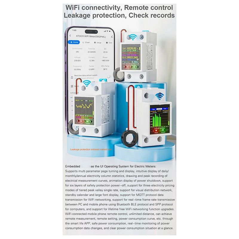 Tuya WiFi Smart Din Rail  Meter Leakage Cutoff Real-Time KWh Voltage Current Monitoring Mutual Inductance Coil