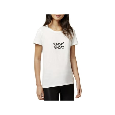 Bow & Drape Womens Juniors Sunday Funday Sequined Graphic Slogan T-Shirt
