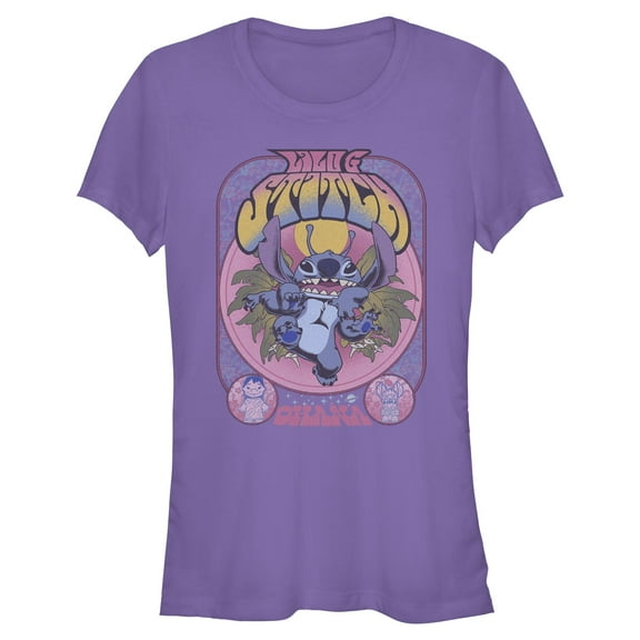 Juniors Lilo & Stitch Ohana Groovy Stitch Poster T Shirt