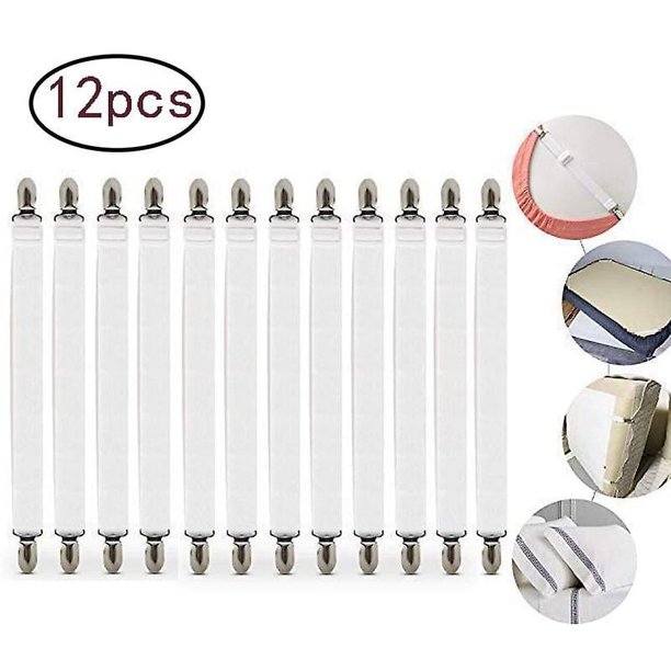 Camillas De Sábanas Ajustables, 12 Piezas Camillas De Sábanas Elásticas, Camillas De Sábanas Blancas, Camillas De Sábanas Con Clips De Metal, Para Sábanas, Colchones, Planchas