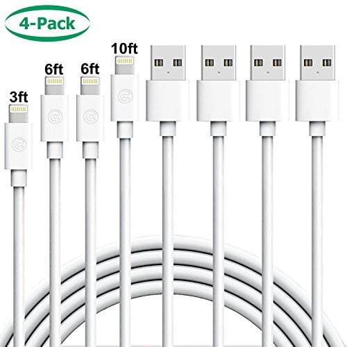 MFi Certified Lightning Cable 4Pack 3FT 6FT 6FT 10FT,Charging Cable Data Nylon Braided Cord Charger iPhone X/XS/XSmax/XR/8/8Plus/7/7Plus/6/6Plus/6s/6sPlus/5/5s/5c/SE iPhone Charger Black 