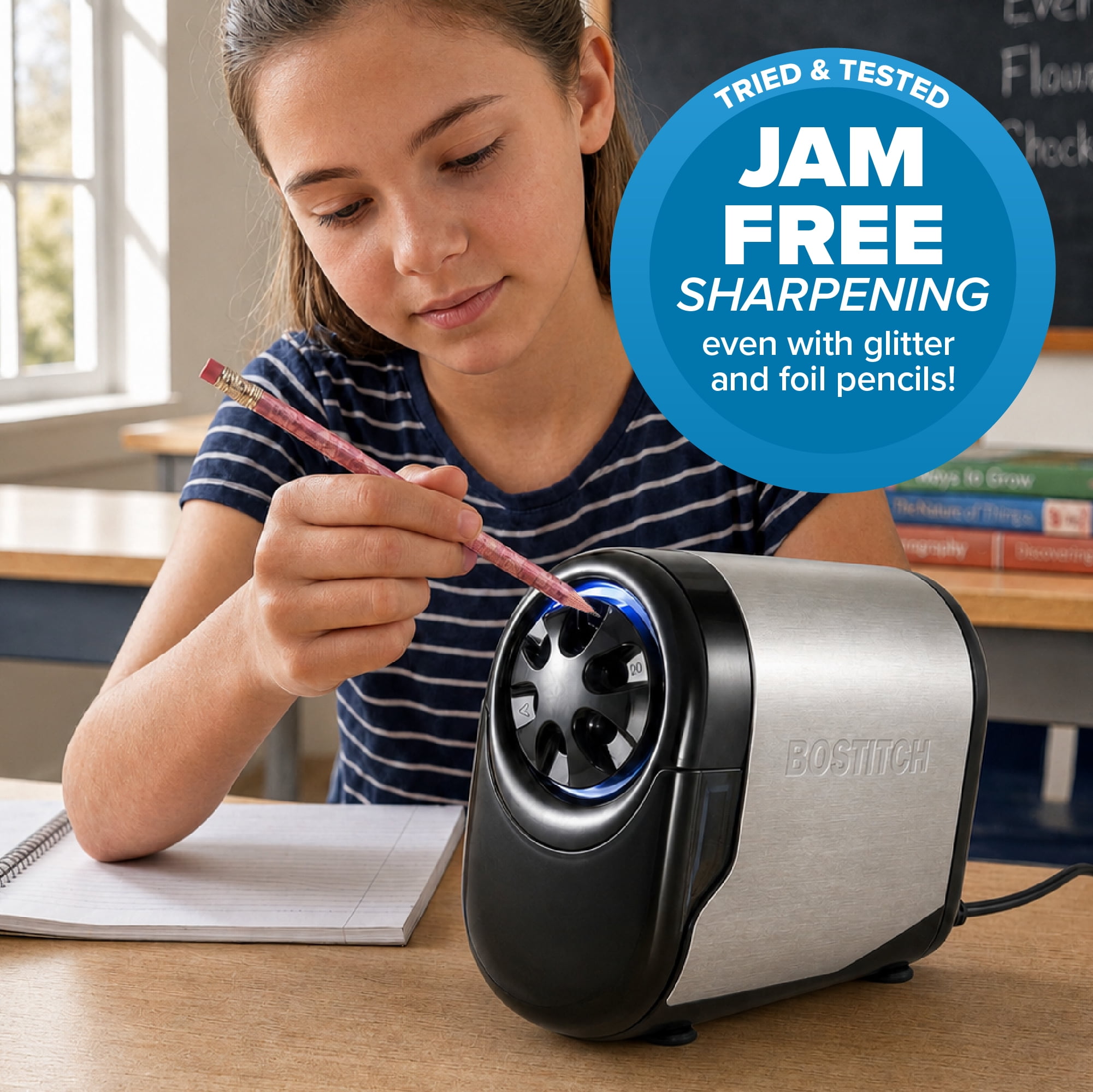 Bostitch Antimicrobial Quietsharp Heavy Duty Classroom Electric Pencil Sharpener
