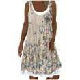 thumbnail image 1 of CHUANK Robes d'Été pour Femmes Grande Taille Robes d'Été Grande Taille pour Femmes Plage Col en U Sans Manches Faux Deux Pièces Robe T-Shirt de Fête Midi Robe Ample, 1 of 5