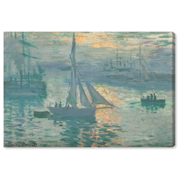Monet-Sunrise Classic Monet Art Prints Canvas Wall Art by Art Remedy, Gallery Wrapped, 20"x16"