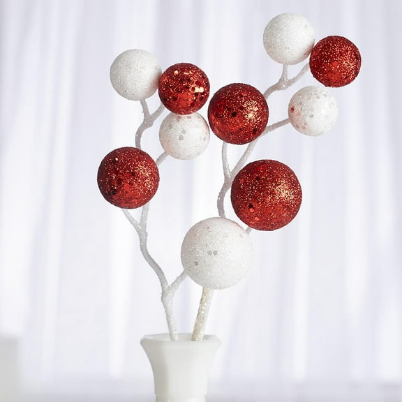 Red and White Glittered Ball Picks: Add Sparkle to Your Celebrations!
