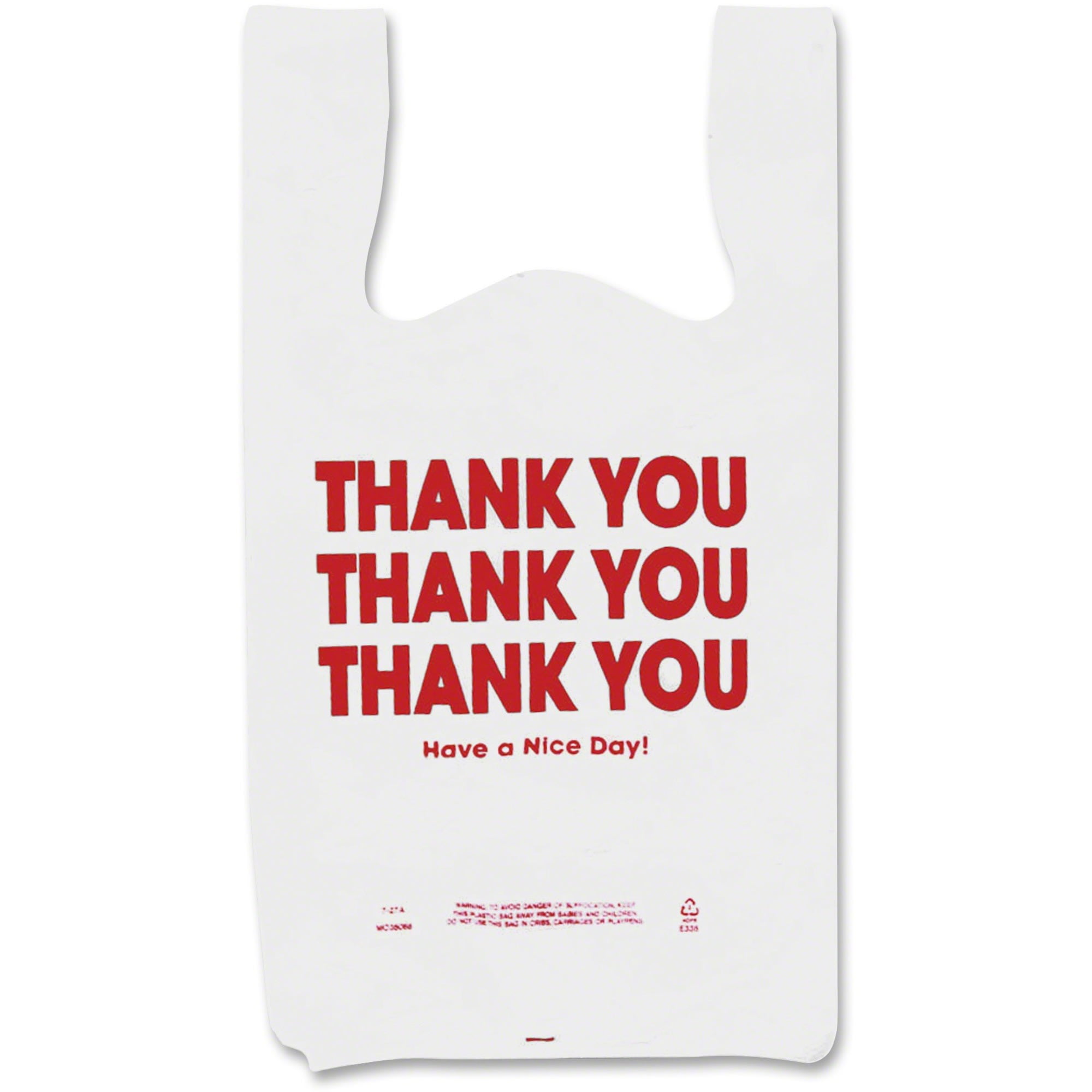 COSCO Thank You Printed Plastic Shopping Bags, White, 0.5mil, 11 x