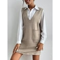 thumbnail image 2 of OYOANGLE Women's Knitted V Neck Sleeveless Short Sweater Dress Khaki XS, 2 of 6
