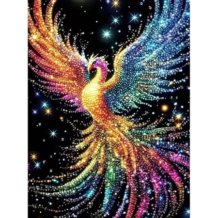 Colorful Glitter Rainbow Phoenix Starry Sky Diamond Painting Kit, Magical Full Round Drill Diamond Art, DIY Rhinestone Mosaic Wall Decor Gift for Home
