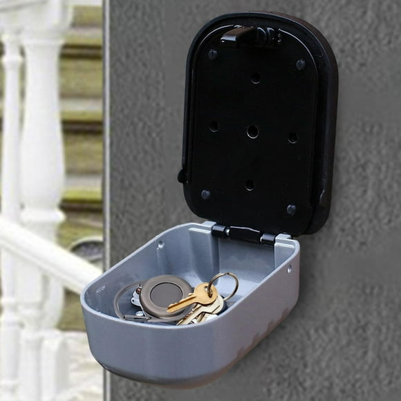 Caja de seguridad para llaves, organizador de llaves con combinación de 4 dígitos, fácil de instalar, caja de seguridad para interiores y exteriores Gris