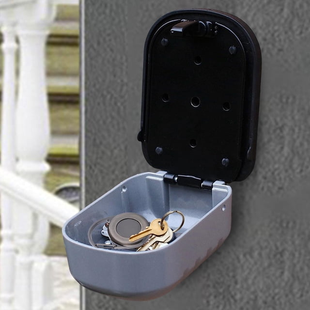 Caja de seguridad para llaves, organizador de llaves con combinación de 4 dígitos, fácil de instalar, caja de seguridad para interiores y exteriores Gris