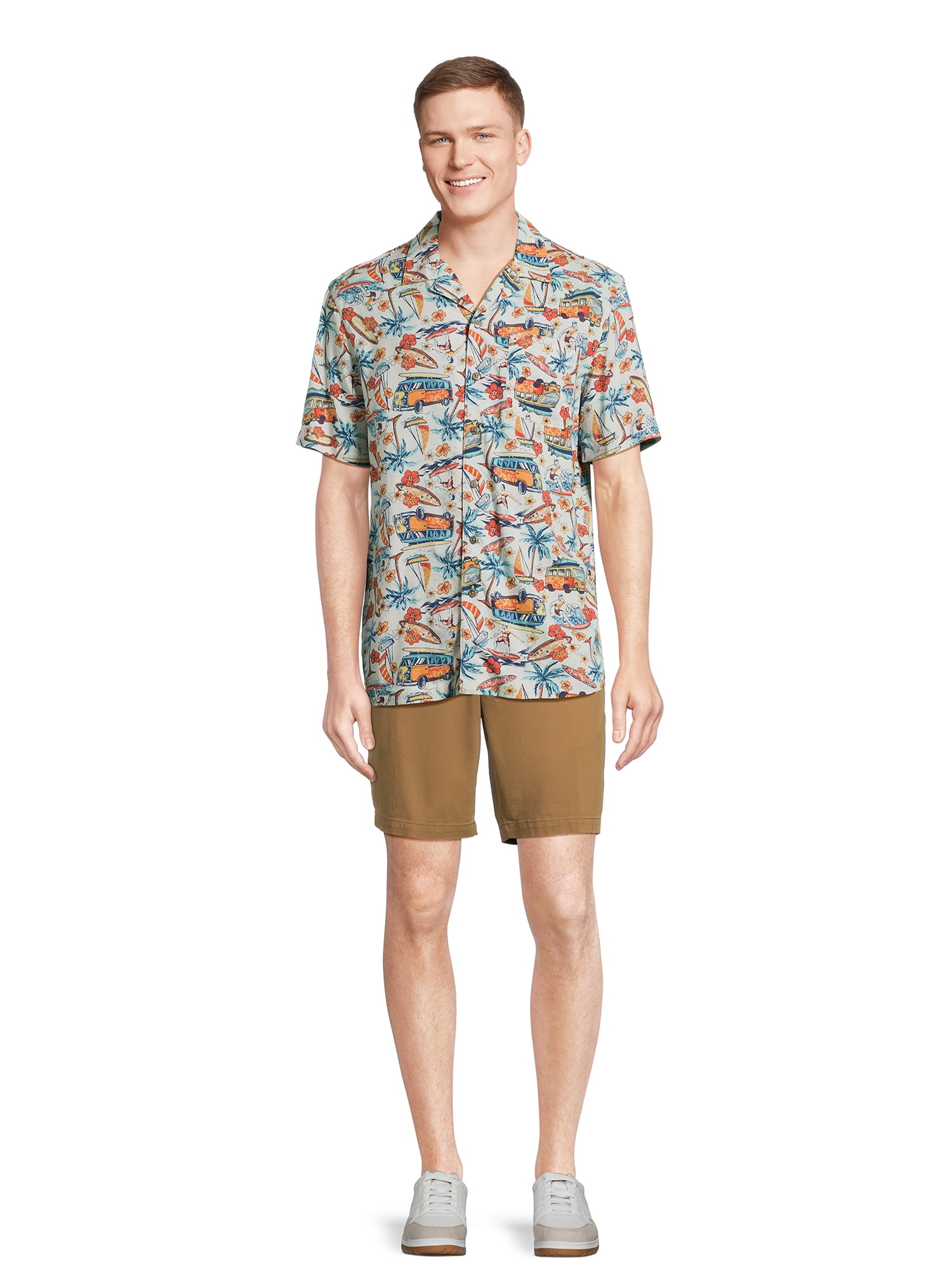 George Men's & Big Men's Short Sleeve Rayon Button-Up Camp Shirt, Sizes S-3XL