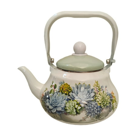 Vintage Enameled Tea Kettle, Floral Enamel Pot, Enameled Porcelain Kettle, Stovetop Teapot, for Brewing Tea and Coffee, 1.5L