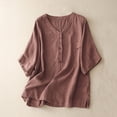 thumbnail image 2 of Birdeem T-Shirt Décontracté Femme Col Rond Été Couleur Unie Rétro Manches Courtes, 2 of 9