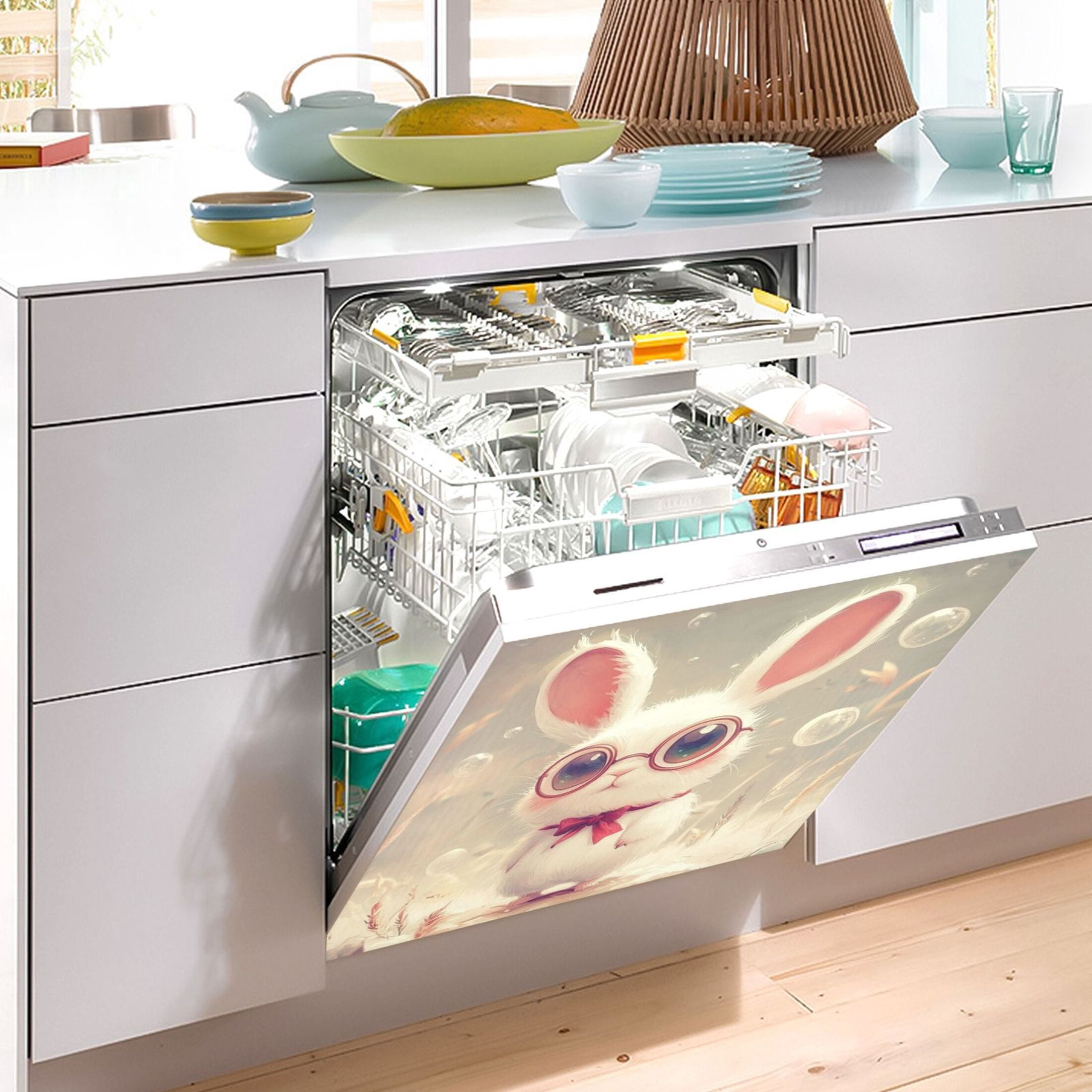 Dishwasher Magnetic Sticker 23x26 Inch Refrigerator Magnetic Sticker Washing Machine Magnetic Sticker Kitchen Panel Magnetic Sticker Home Decor Cartoon Rabbit with Glasses
