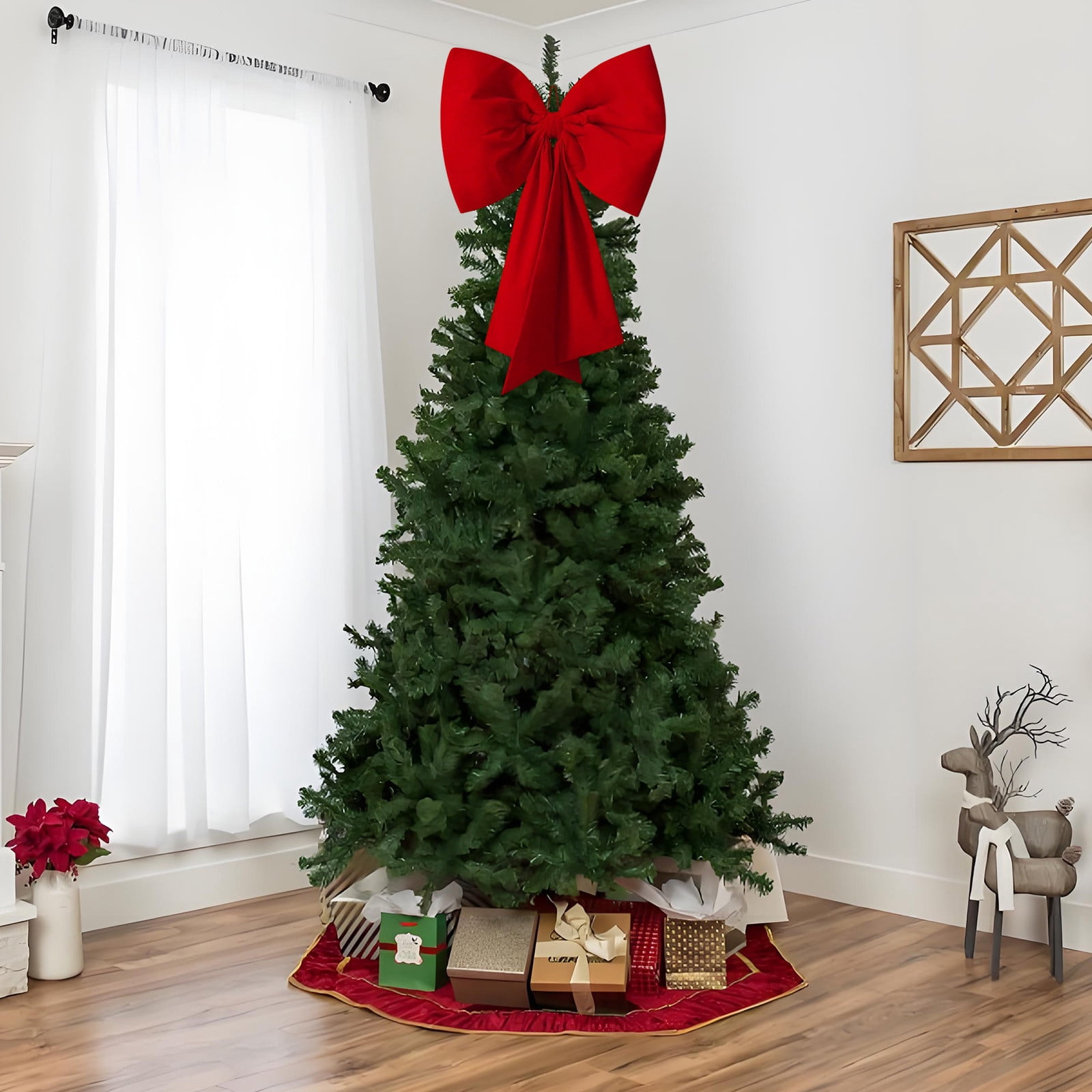 Hvmvliv Large Wine Red Velvet Bow Christmas Decoration, 110x80cm Cloth Material for Tree Window Display, Oversized Festive Pendant for Office Street Decor Red