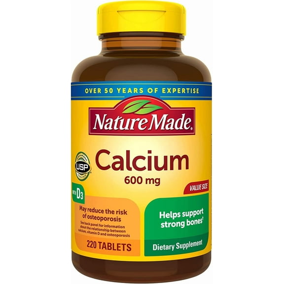 Nature Made Calcium 600 mg with Vitamin D3, Dietary Supplement for Bone Support, 220 Tablets