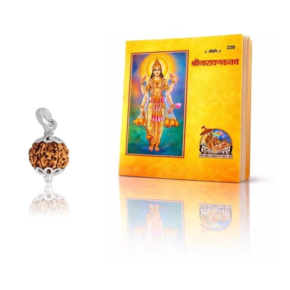 Spiritual Combination of 7 Mukhi/faced Rudraksha Pendant in Silver Cap and Narayan Kawach | Original Nepali Rudraksha Bead