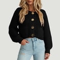 thumbnail image 2 of vigerkar Women's Chunky Knit Open Front Sweater Long Sleeve Button Loose Short Cardigan Outerwear Coats (Black, L), 2 of 6